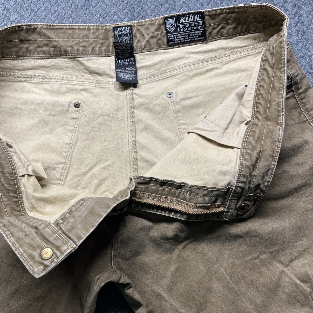 KUHL Rydr Pants Men's Size 42X30.5 Khaki Tan‎ Patina Dye Outdoors Workwear - Picture 12 of 16